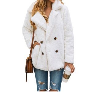 Women's NWOT White Sherpa Double-Breasted Coat